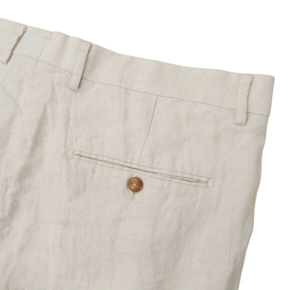 MNG by Mango Pants Mens 36x33 Beige 100% Linen Tailored Flat Front Travel Beach - Picture 7 of 13